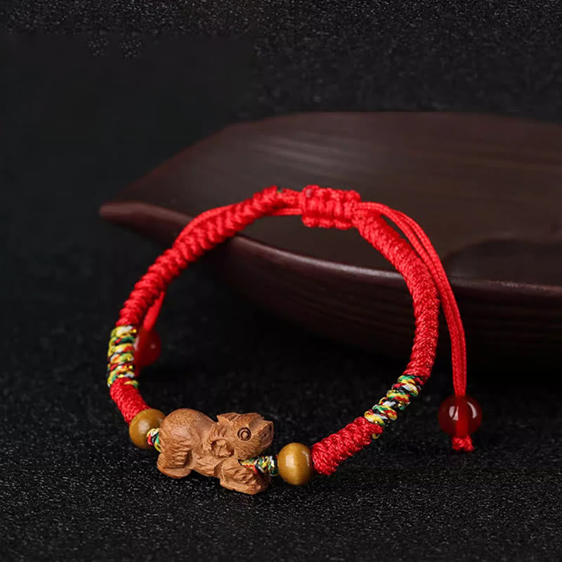 KarmaRipple's Handmade Chinese Zodiac Red String Peach Wood Fortune Bracelet p28