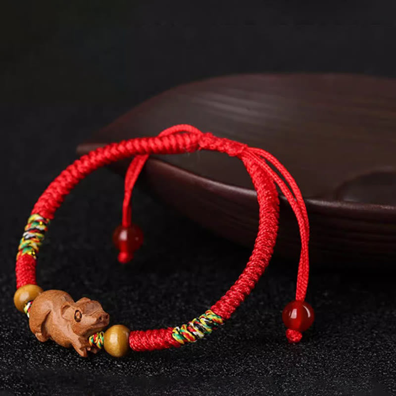 KarmaRipple's Handmade Chinese Zodiac Red String Peach Wood Fortune Bracelet p32
