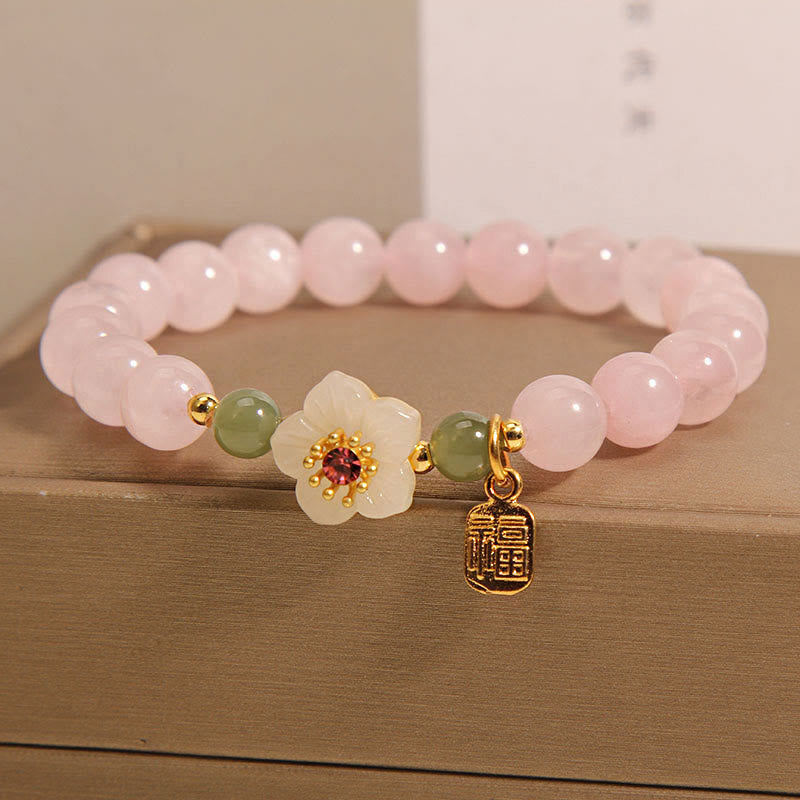 KarmaRipple's Rose Quartz Peach Blossom Hetian Jade Fu Character Relationships Balancing Bracelet p7
