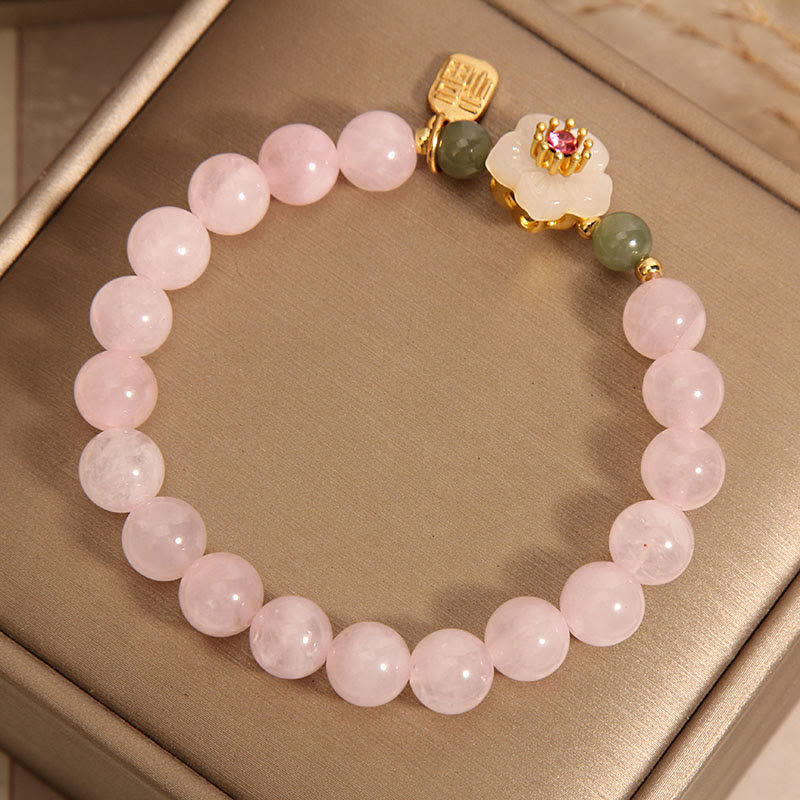 KarmaRipple's Rose Quartz Peach Blossom Hetian Jade Fu Character Relationships Balancing Bracelet p3