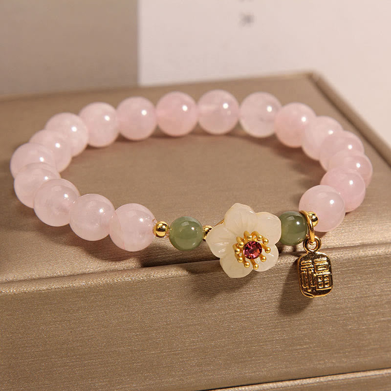 KarmaRipple's Rose Quartz Peach Blossom Hetian Jade Fu Character Relationships Balancing Bracelet p6