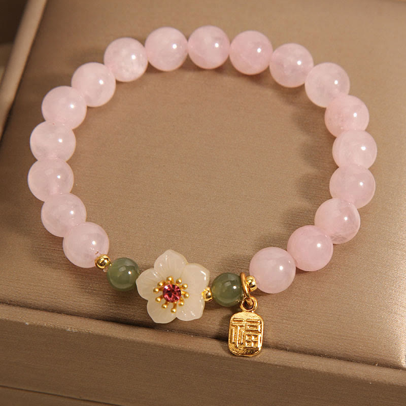 KarmaRipple's Rose Quartz Peach Blossom Hetian Jade Fu Character Relationships Balancing Bracelet p4