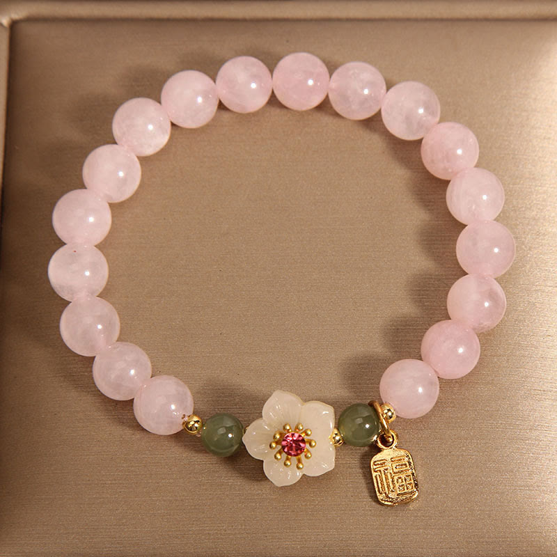 KarmaRipple's Rose Quartz Peach Blossom Hetian Jade Fu Character Relationships Balancing Bracelet p5