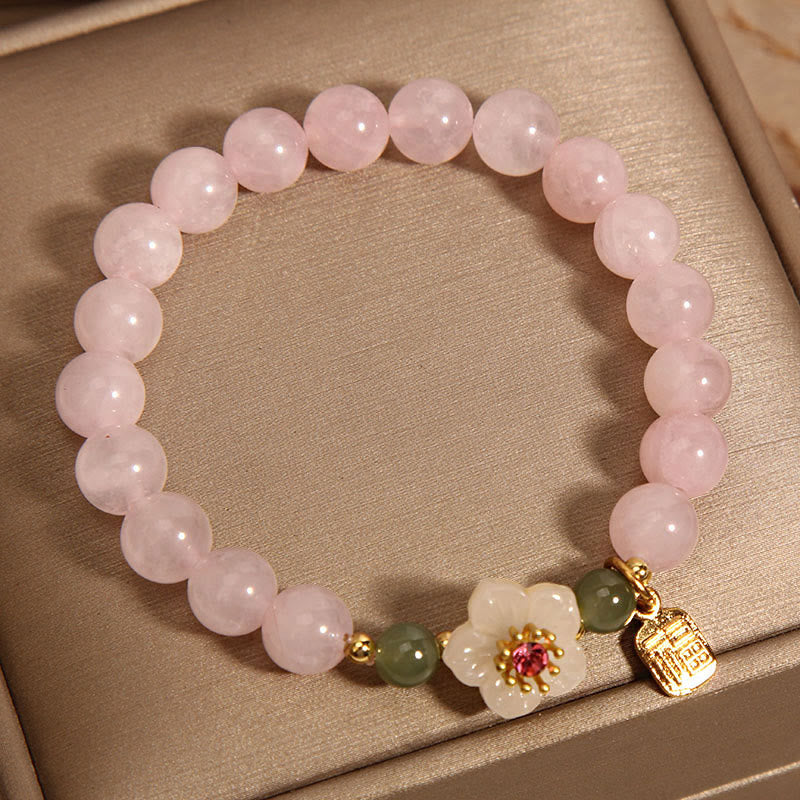 KarmaRipple's Rose Quartz Peach Blossom Hetian Jade Fu Character Relationships Balancing Bracelet p2