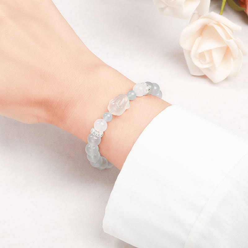 KarmaRipple's Blue Chalcedony Ivory Agate Rabbit Emotional Balance Bracelet p5