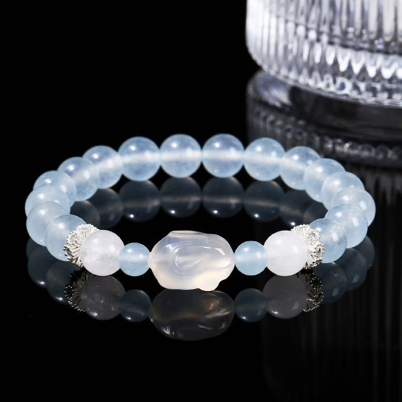 KarmaRipple's Blue Chalcedony Ivory Agate Rabbit Emotional Balance Bracelet p1