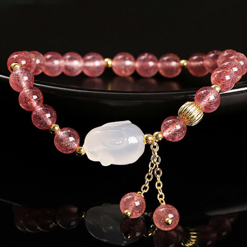 KarmaRipple's Authentic Strawberry Quartz Agate Rabbit Balancing Bracelet p4