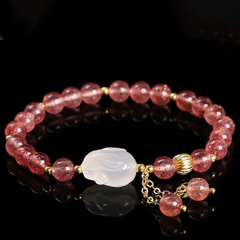 KarmaRipple's Authentic Strawberry Quartz Agate Rabbit Balancing Bracelet p7