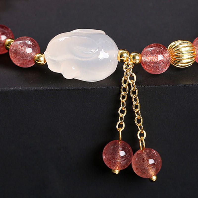 KarmaRipple's Authentic Strawberry Quartz Agate Rabbit Balancing Bracelet p8
