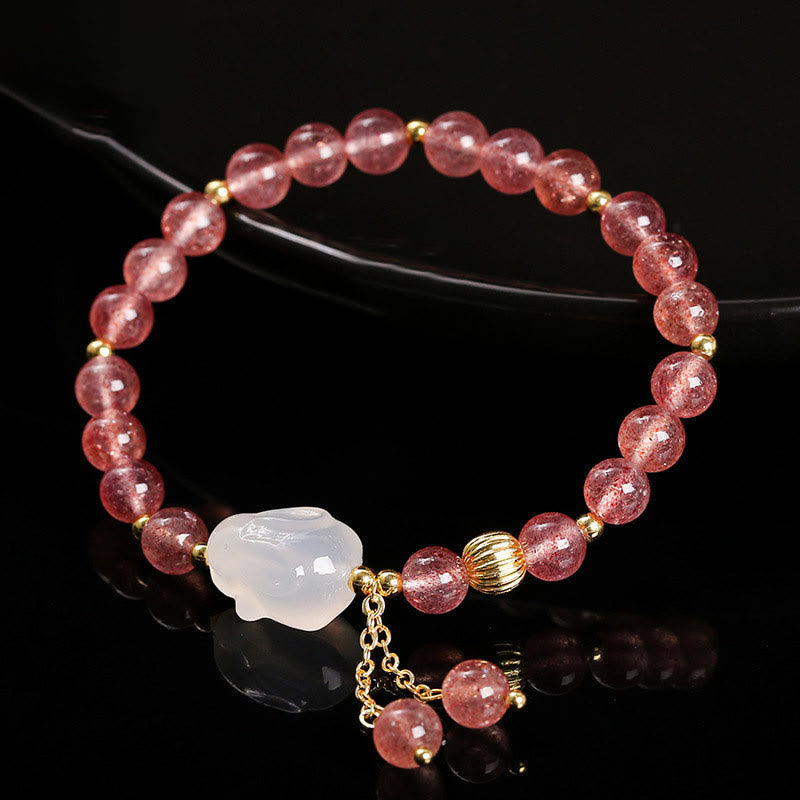 KarmaRipple's Authentic Strawberry Quartz Agate Rabbit Balancing Bracelet p2
