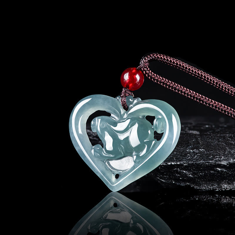 KarmaRipple's Authentic Jade Love Heart Rabbit Fortune Pendant Necklace p1