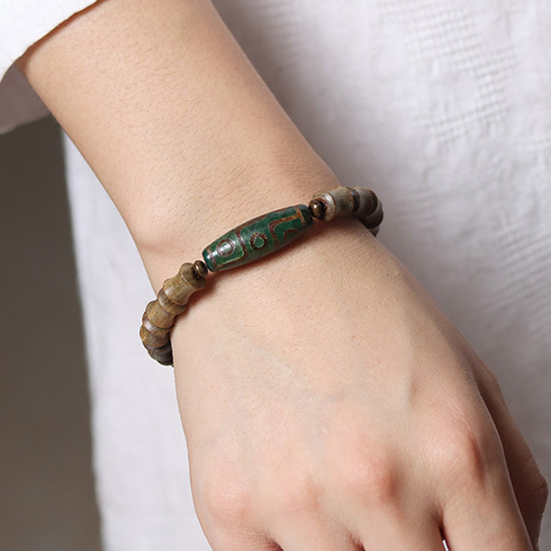 KarmaRipple's Tibetan Nine-Eye Dzi Bead Green Sandalwood Peace Bracelet p9