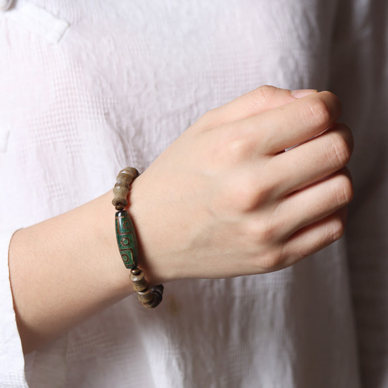 KarmaRipple's Tibetan Nine-Eye Dzi Bead Green Sandalwood Peace Bracelet p5