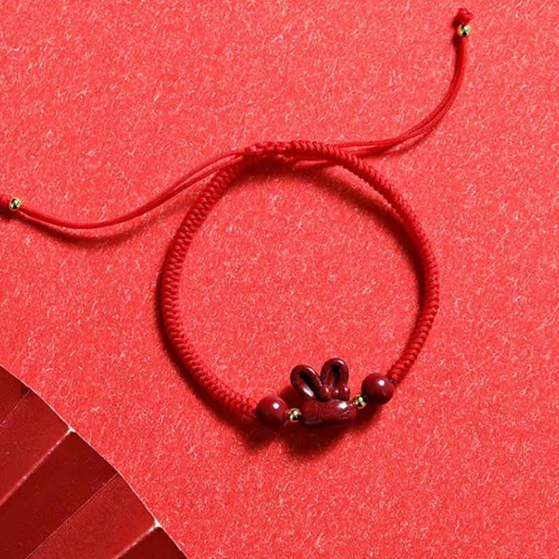 KarmaRipple's Handmade Cinnabar Chinese Zodiac Rabbit Fortune Red Rope Bracelet p2