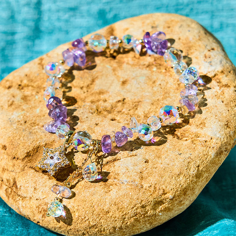 KarmaRipple's Authentic Amethyst Gemstone Star Talisman Positive Transformation Bracelet p1