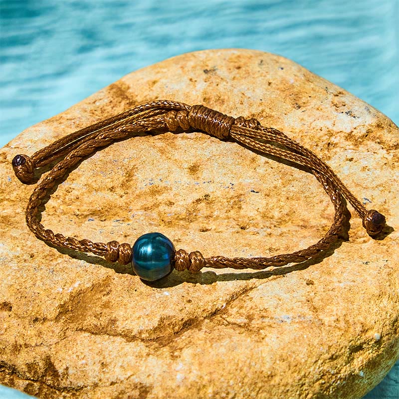 KarmaRipple's Authentic Tahitian Black Pearl Bead Wax Rope Wisdom Bracelet p2