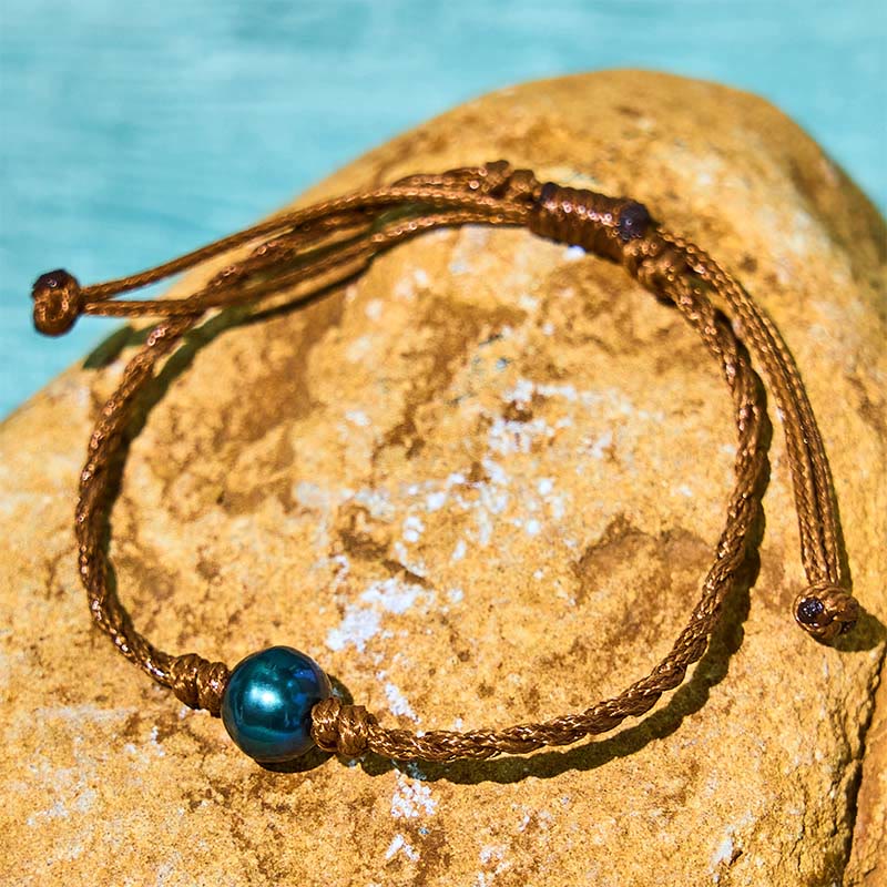 KarmaRipple's Authentic Tahitian Black Pearl Bead Wax Rope Wisdom Bracelet p3