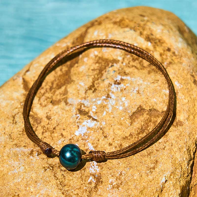 KarmaRipple's Authentic Tahitian Black Pearl Bead Wax Rope Balancing Bracelet p3