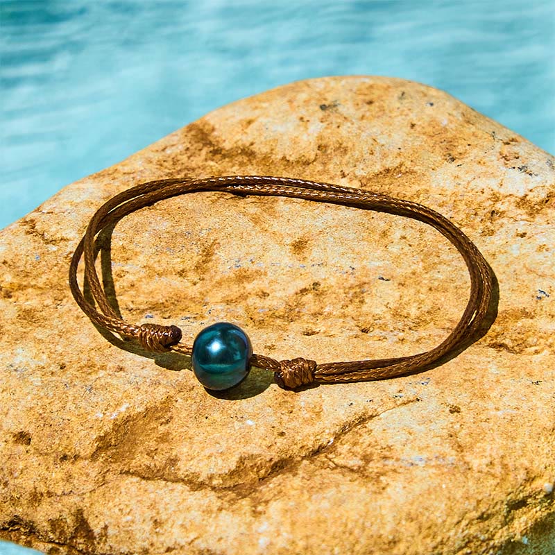 KarmaRipple's Authentic Tahitian Black Pearl Bead Wax Rope Balancing Bracelet p2