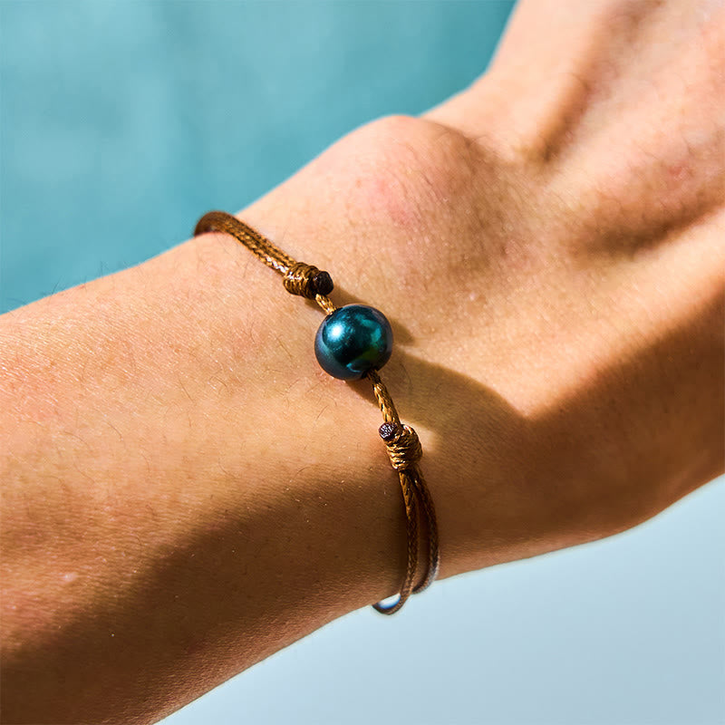 KarmaRipple's Authentic Tahitian Black Pearl Bead Wax Rope Balancing Bracelet p1