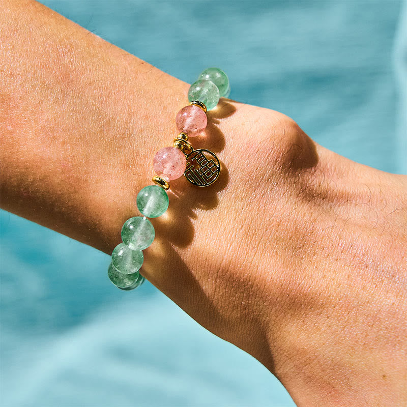 KarmaRipple's Authentic Green Strawberry Quartz Soothing Fu Character Bracelet p3