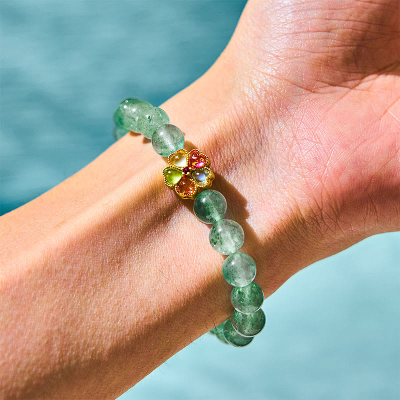KarmaRipple's Authentic Green Strawberry Quartz Soothing Fu Character Bracelet p2