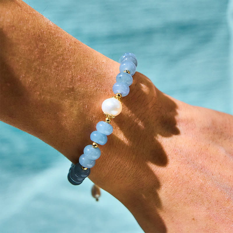 KarmaRipple's Authentic Aquamarine Pearl Shell Balancing Bead Bracelet p3