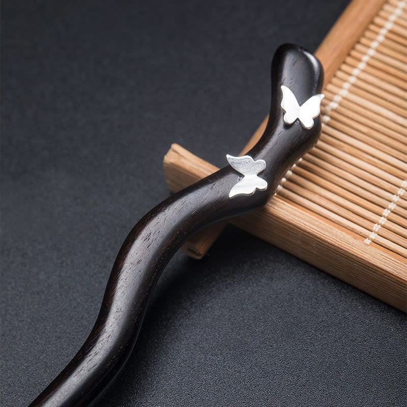 KarmaRipple's 925 Sterling Silver Classical Chinese Style Ebony Butterfly Relax Hairpin p6