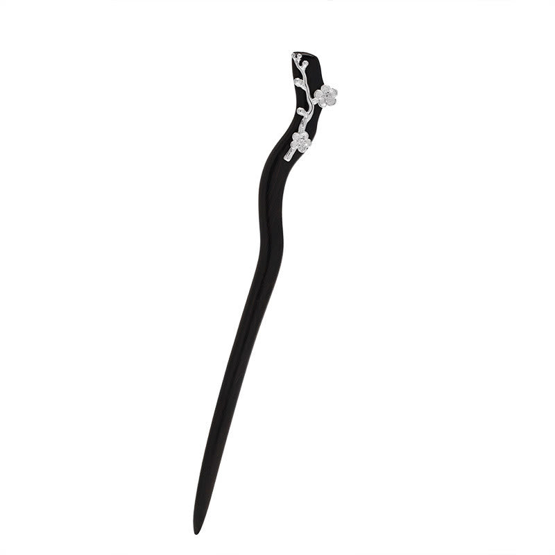 KarmaRipple's 925 Sterling Silver Classical Chinese Style Ebony Plum Blossom Blessing Hairpin p11