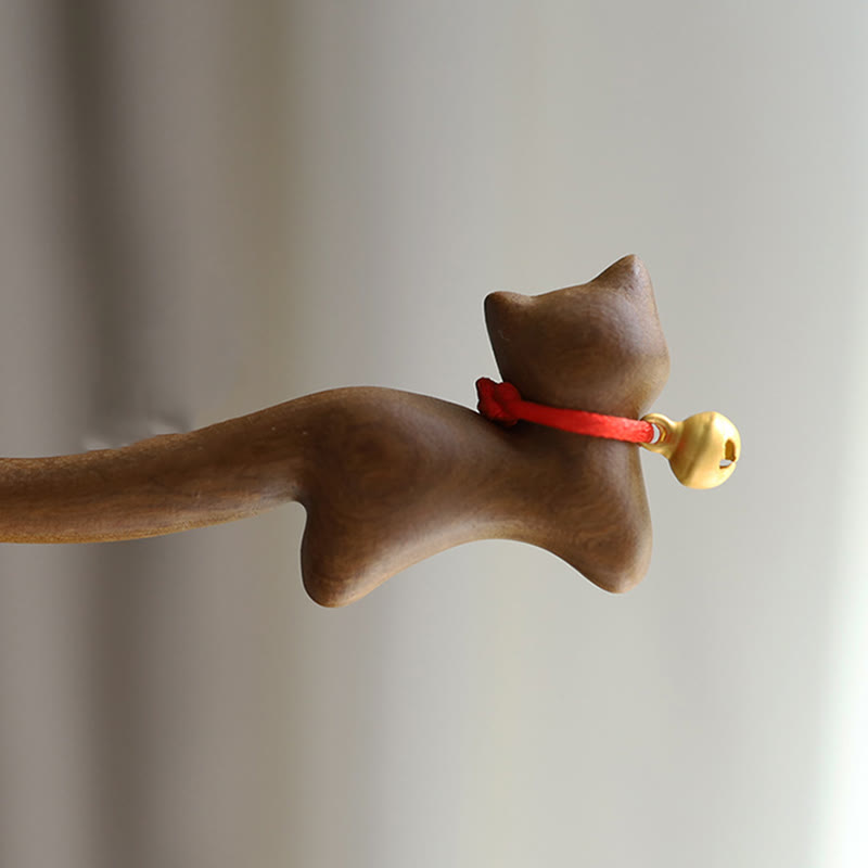 KarmaRipple's Classical Chinese Style Cat-shaped Sandalwood Hairpin p4