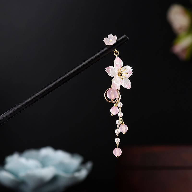 KarmaRipple's Artistic Style Pear Blossom Tassel Wood Hairpin p1