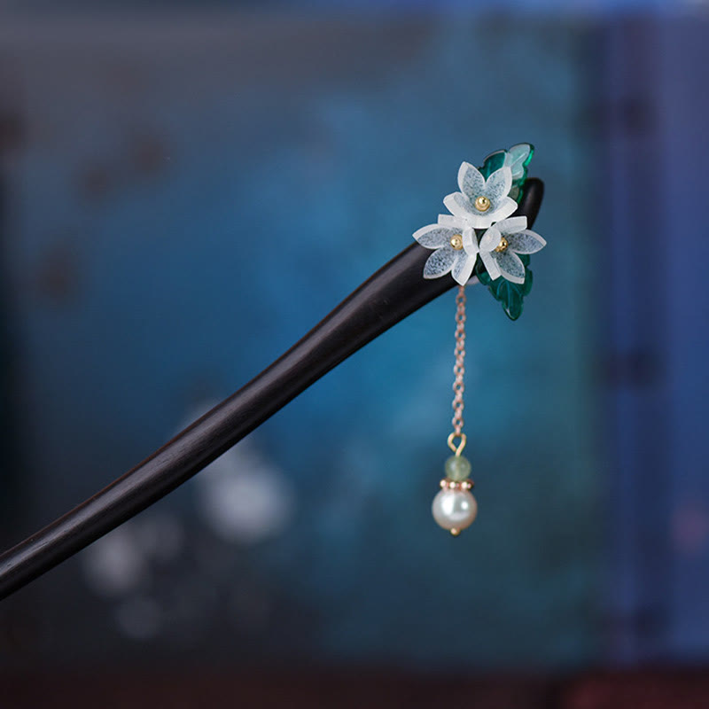 KarmaRipple's Lily Of The Valley Pearl Tassel Wood Hairpin p1