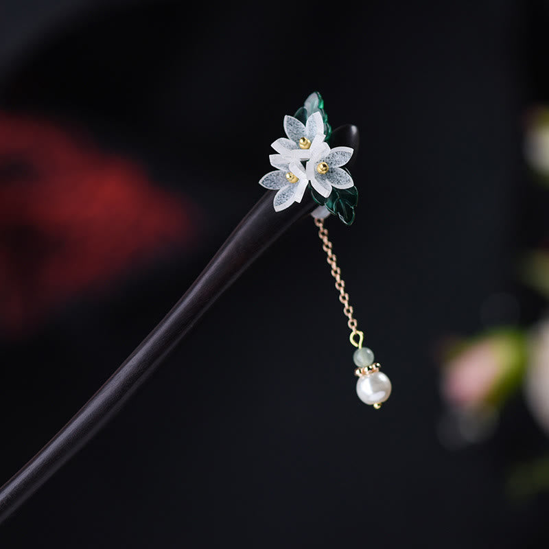KarmaRipple's Lily Of The Valley Pearl Tassel Wood Hairpin p2