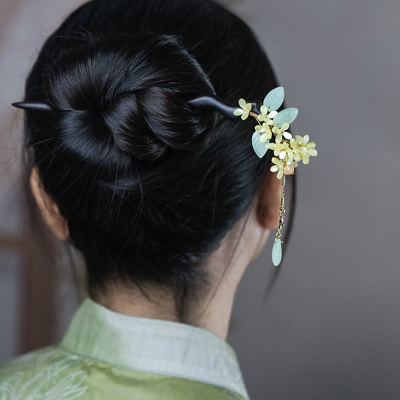 KarmaRipple's Authentic Ebony Wood Osmanthus Tassel Balance Hairpin p5