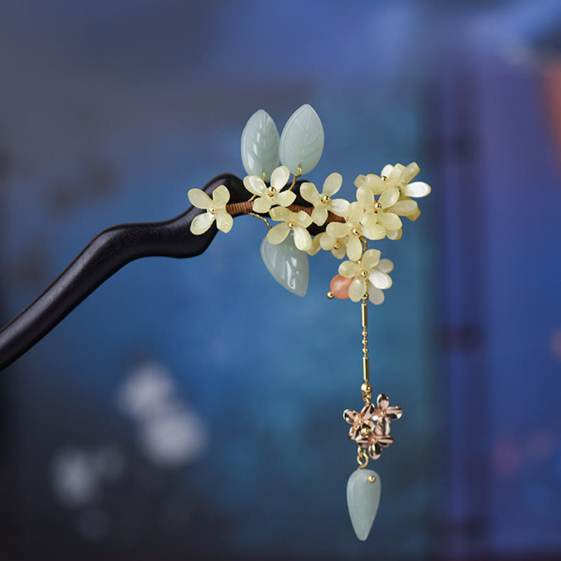 KarmaRipple's Authentic Ebony Wood Osmanthus Tassel Balance Hairpin p1