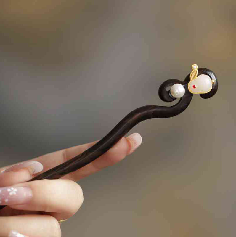 KarmaRipple's Auspicious Cloud Sandalwood Rabbit Protection Hairpin p44