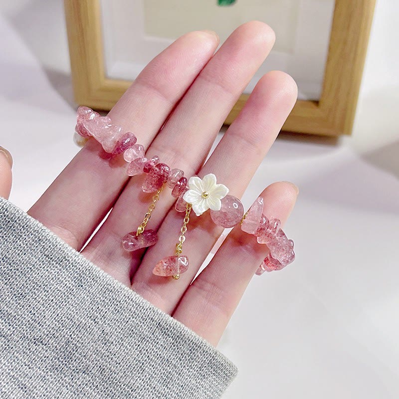 KarmaRipple's Authentic Strawberry Quartz Green Strawberry Quartz Super Seven Gemstone Flower Balancing Bracelet p26