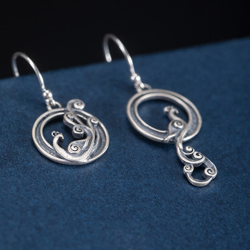 KarmaRipple's 925 Sterling Silver Round Asymmetry Peacock Fortune Earrings p6