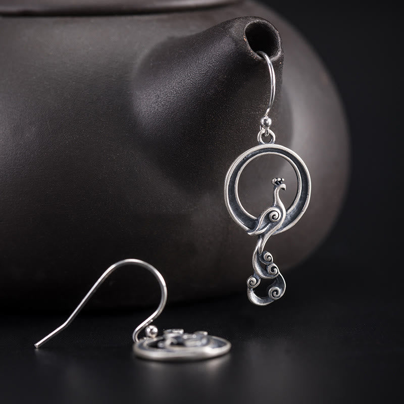 KarmaRipple's 925 Sterling Silver Round Asymmetry Peacock Fortune Earrings p5