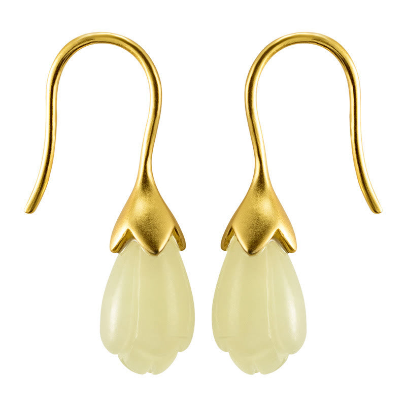 KarmaRipple's 925 Sterling Silver Hetian Jade Magnolia Abundance Drop Earrings p7