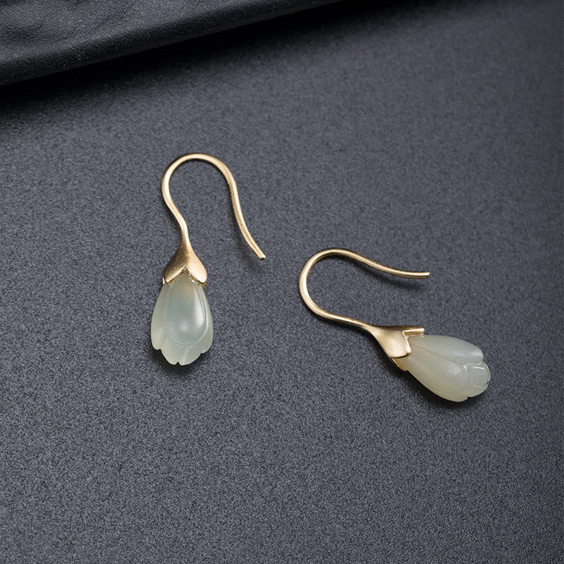 KarmaRipple's 925 Sterling Silver Hetian Jade Magnolia Abundance Drop Earrings p5