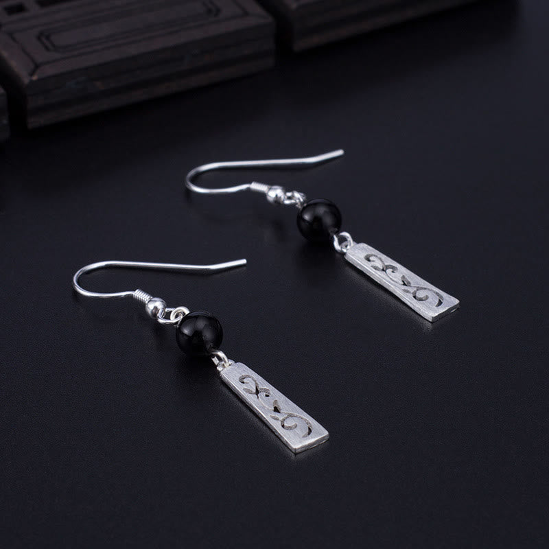 KarmaRipple's 925 Sterling Silver Black Onyx Hollow Vine Protection Drop Earrings p2