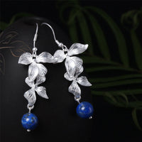 KarmaRipple's 925 Sterling Silver Lazurite Ethnic Style Flower Positive Drop Earrings