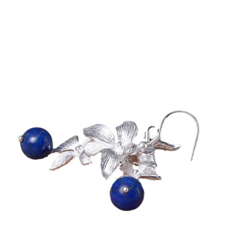 KarmaRipple's 925 Sterling Silver Lazurite Ethnic Style Flower Positive Drop Earrings p8