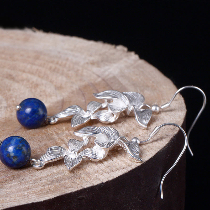 KarmaRipple's 925 Sterling Silver Lazurite Ethnic Style Flower Positive Drop Earrings p7