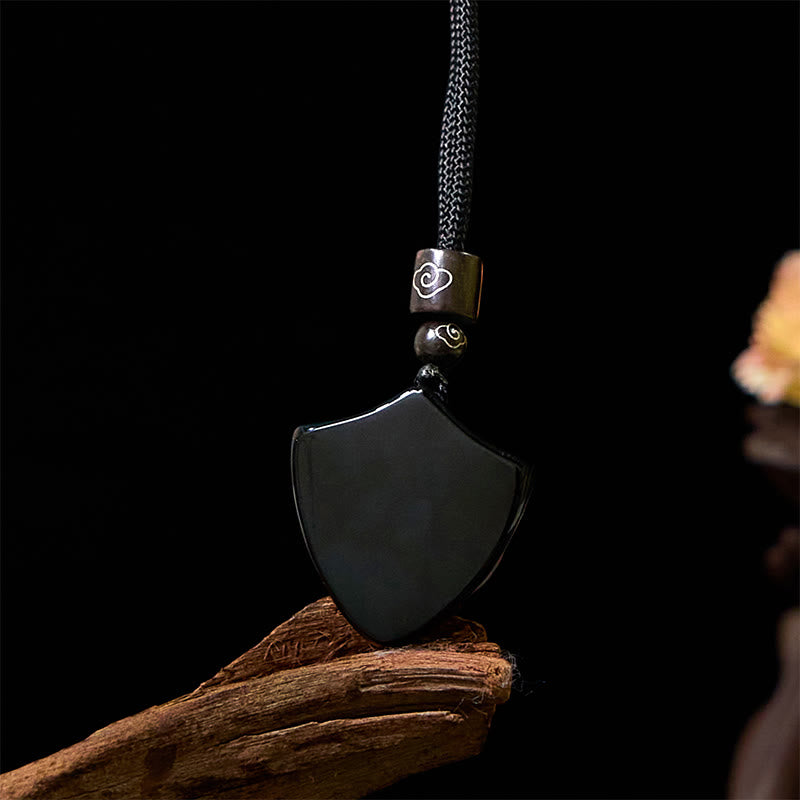 KarmaRipple's Black Obsidian Shield Pattern Yin Yang Symbol Strength Pendant Necklace p5