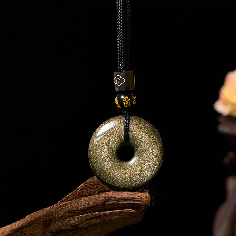 KarmaRipple's Authentic Gold Sheen Obsidian Peace Buckle Strengthen Pendant Necklace p1