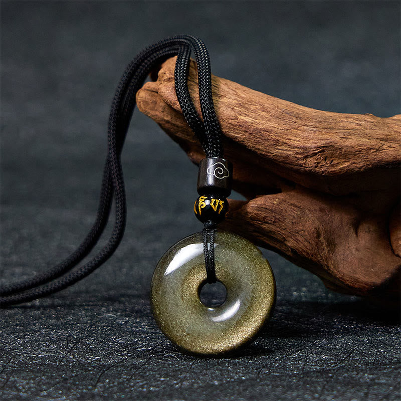 KarmaRipple's Authentic Gold Sheen Obsidian Peace Buckle Strengthen Pendant Necklace p2