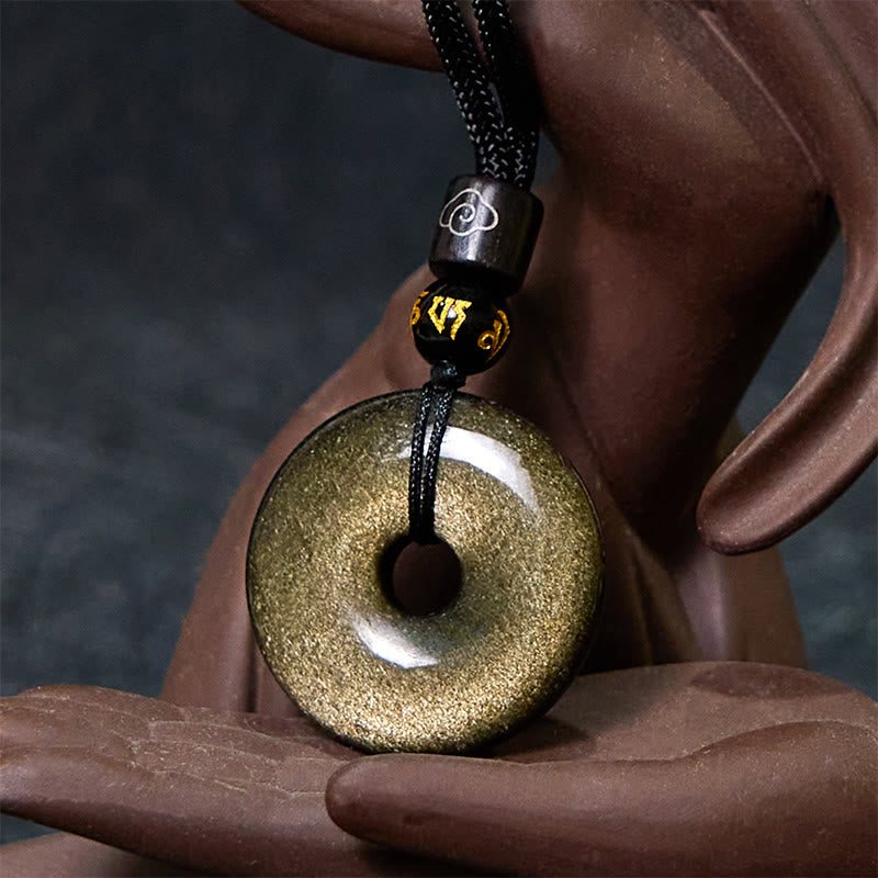KarmaRipple's Authentic Gold Sheen Obsidian Peace Buckle Strengthen Pendant Necklace p5