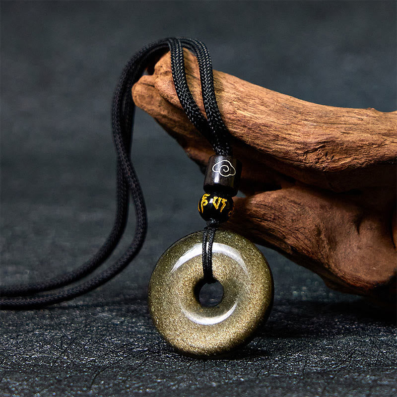 KarmaRipple's Authentic Gold Sheen Obsidian Peace Buckle Strengthen Pendant Necklace p3